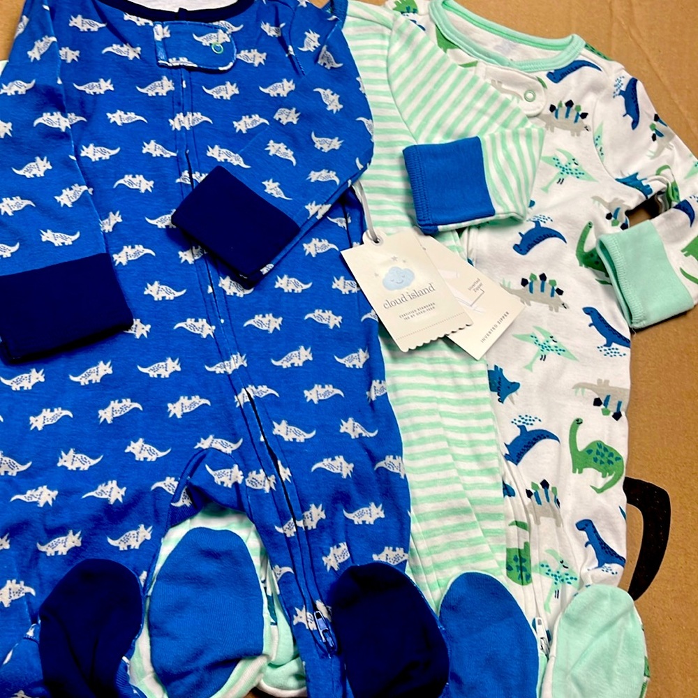 Cloud Island Baby Sleepers 3 Pack , Zippered Footed